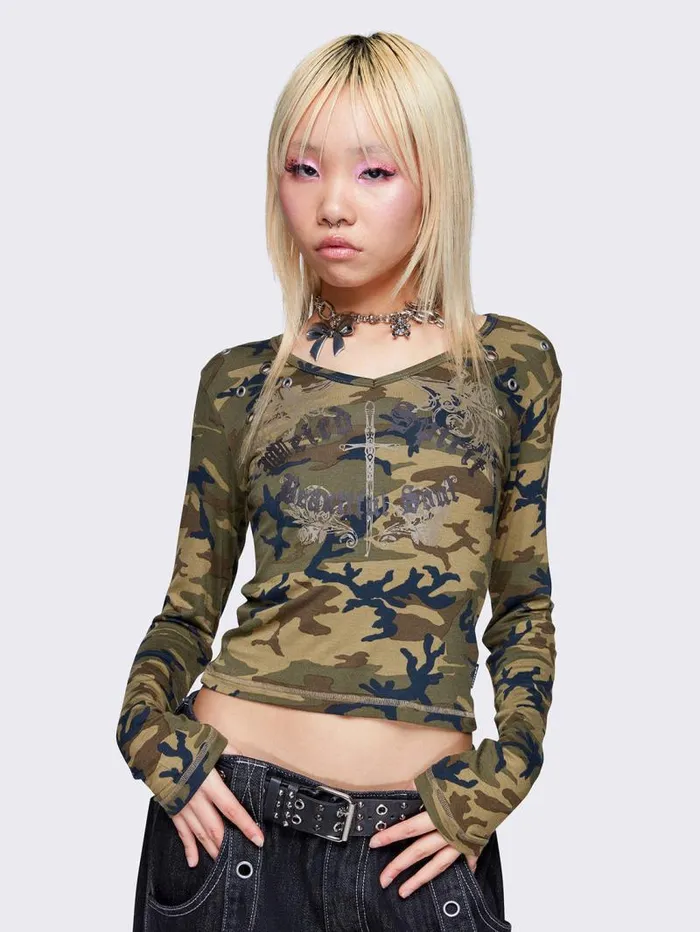 Weirdly Beautiful Camo Long Sleeve Top Women Minga London Tops and TShirts