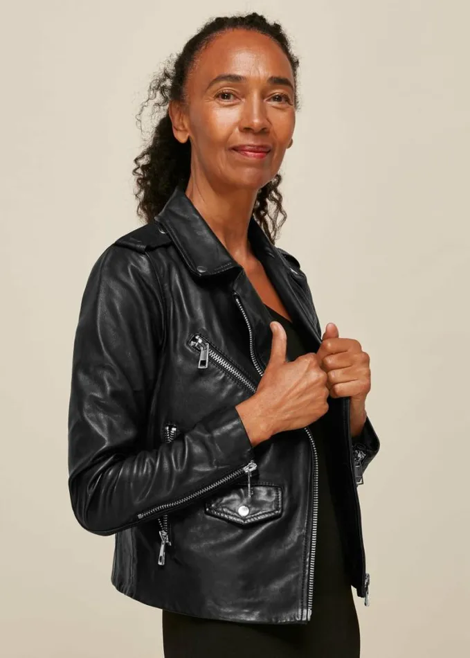 Whistles Agnes Pocket Leather Biker Black Women Coats and Jackets