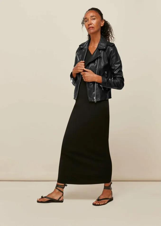 Whistles Agnes Pocket Leather Biker Black Women Coats and Jackets