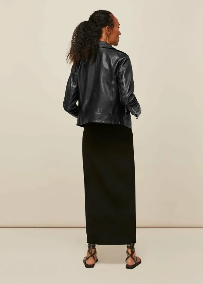 Whistles Agnes Pocket Leather Biker Black Women Coats and Jackets