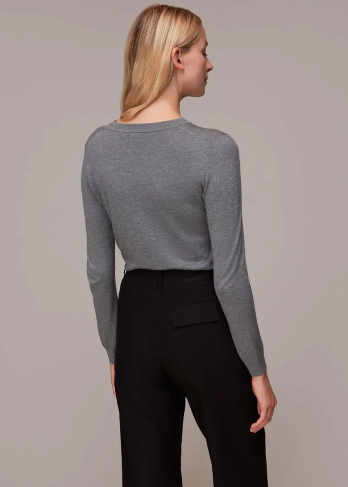 Whistles Annie Sparkle Crew Neck Grey Women Sweaters and Cashmere