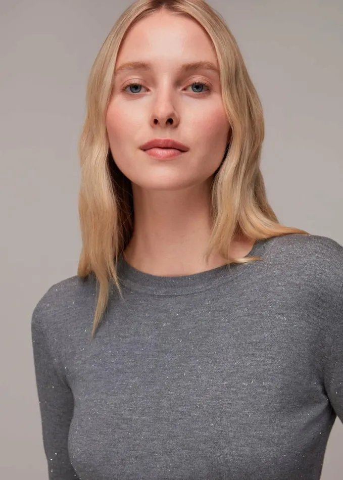Whistles Annie Sparkle Crew Neck Grey Women Sweaters and Cashmere