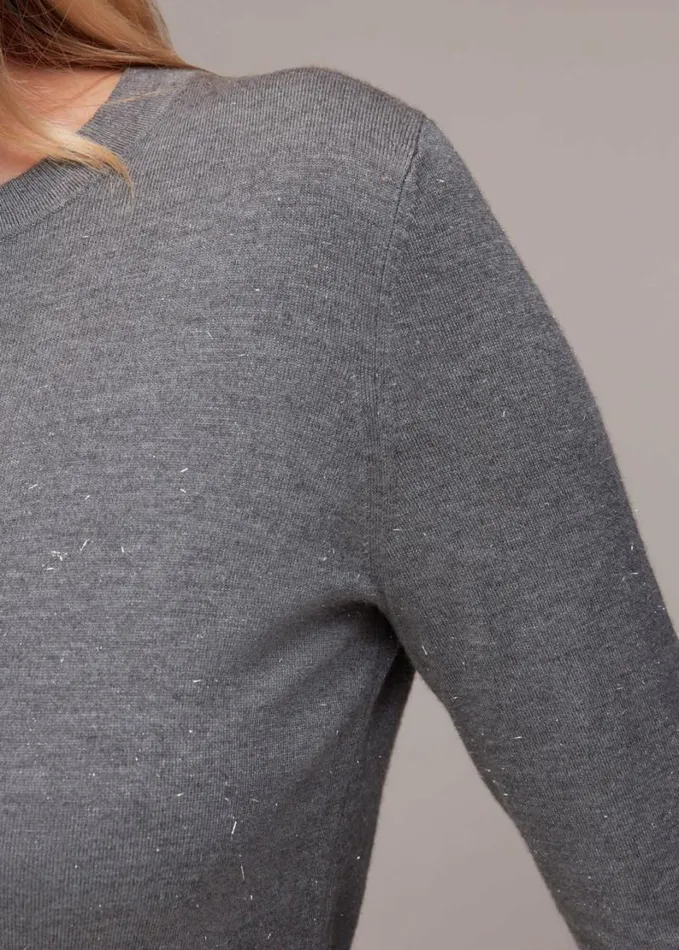 Whistles Annie Sparkle Crew Neck Grey Women Sweaters and Cashmere