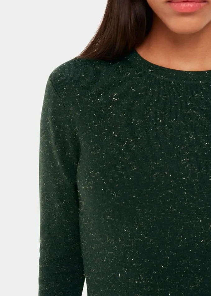 Whistles Annie Sparkle Knit Dress Dark Green Women Dresses