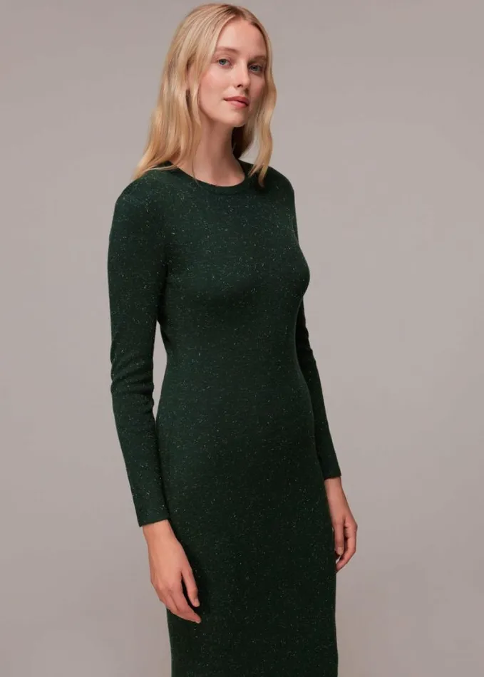 Whistles Annie Sparkle Knit Dress Dark Green Women Dresses