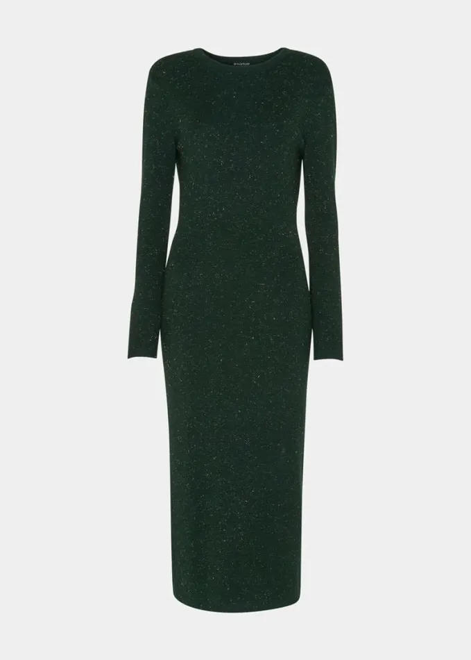 Whistles Annie Sparkle Knit Dress Dark Green Women Dresses