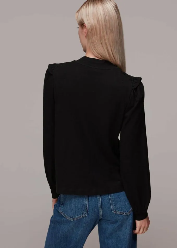 Whistles Broderie Yoke Frill Detail Top Black Women Tops