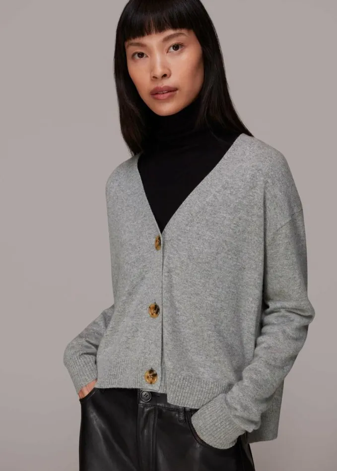 Whistles Cashmere Cardigan Grey Women Sweaters and Cashmere