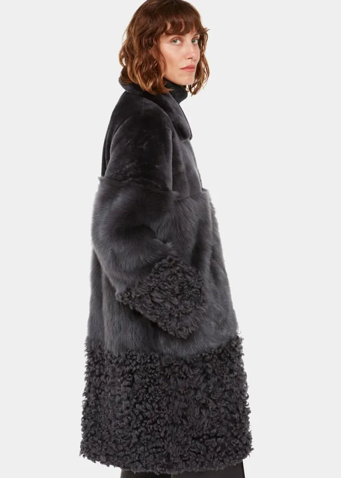 Whistles Cossma Shearling Longline Coat Grey Women Coats and Jackets