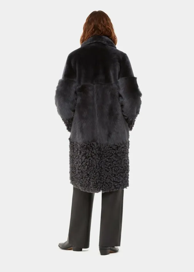 Whistles Cossma Shearling Longline Coat Grey Women Coats and Jackets