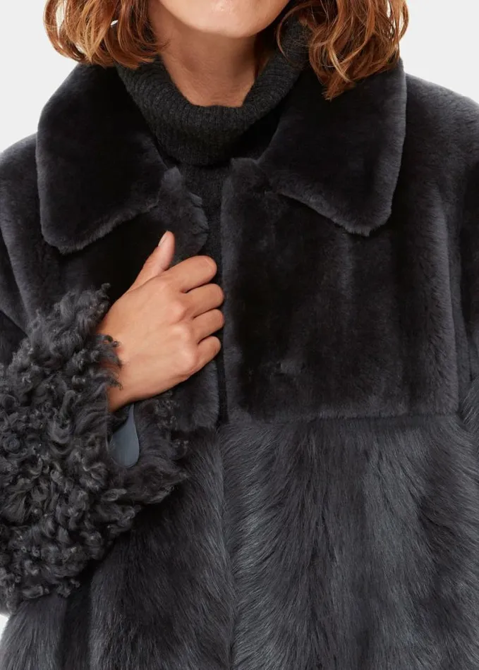 Whistles Cossma Shearling Longline Coat Grey Women Coats and Jackets