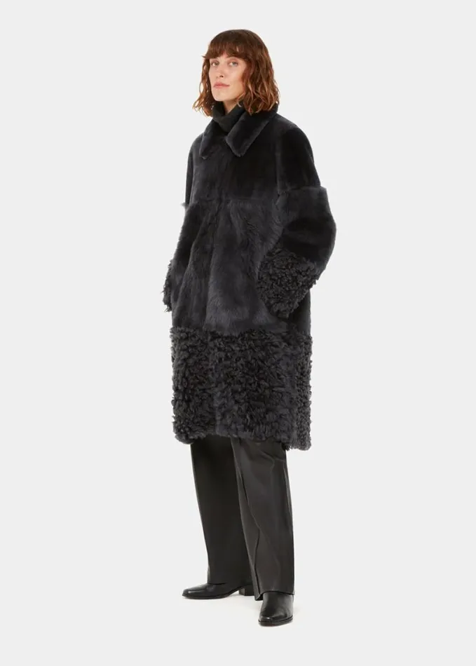 Whistles Cossma Shearling Longline Coat Grey Women Coats and Jackets