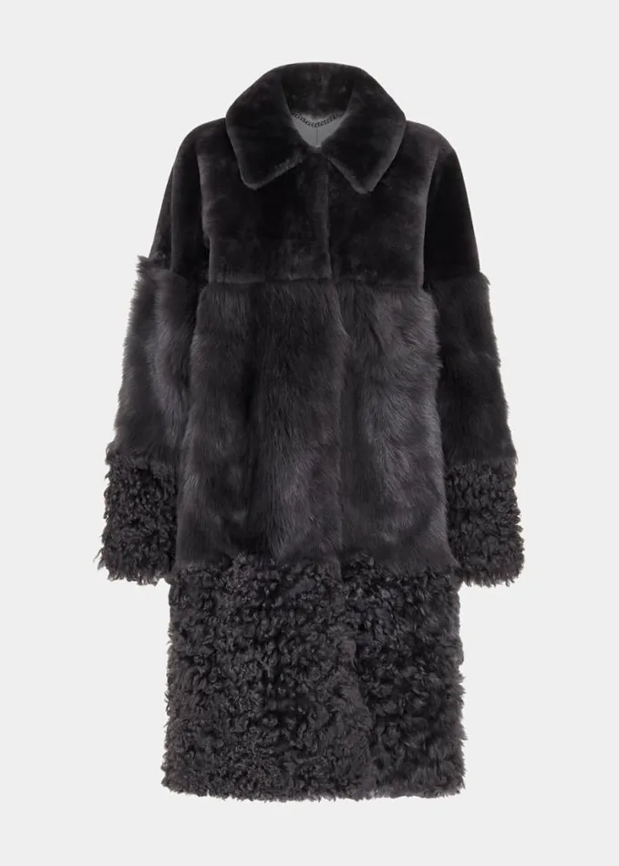 Whistles Cossma Shearling Longline Coat Grey Women Coats and Jackets