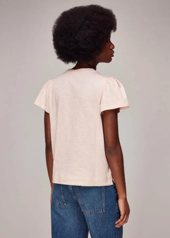 Whistles Cotton Frill Sleeve TShirt Pale Pink Women Tops