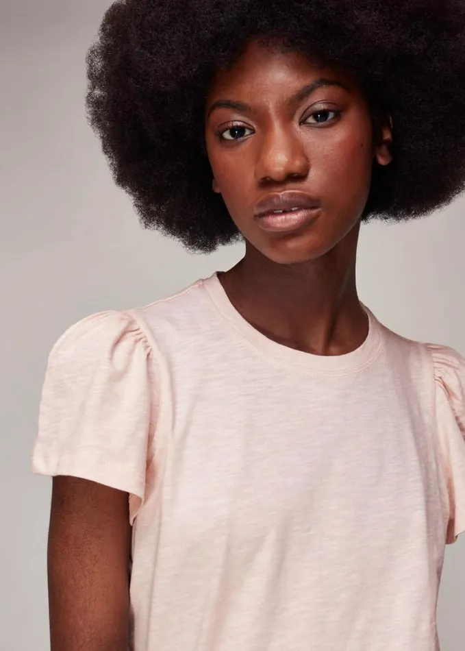 Whistles Cotton Frill Sleeve TShirt Pale Pink Women Tops