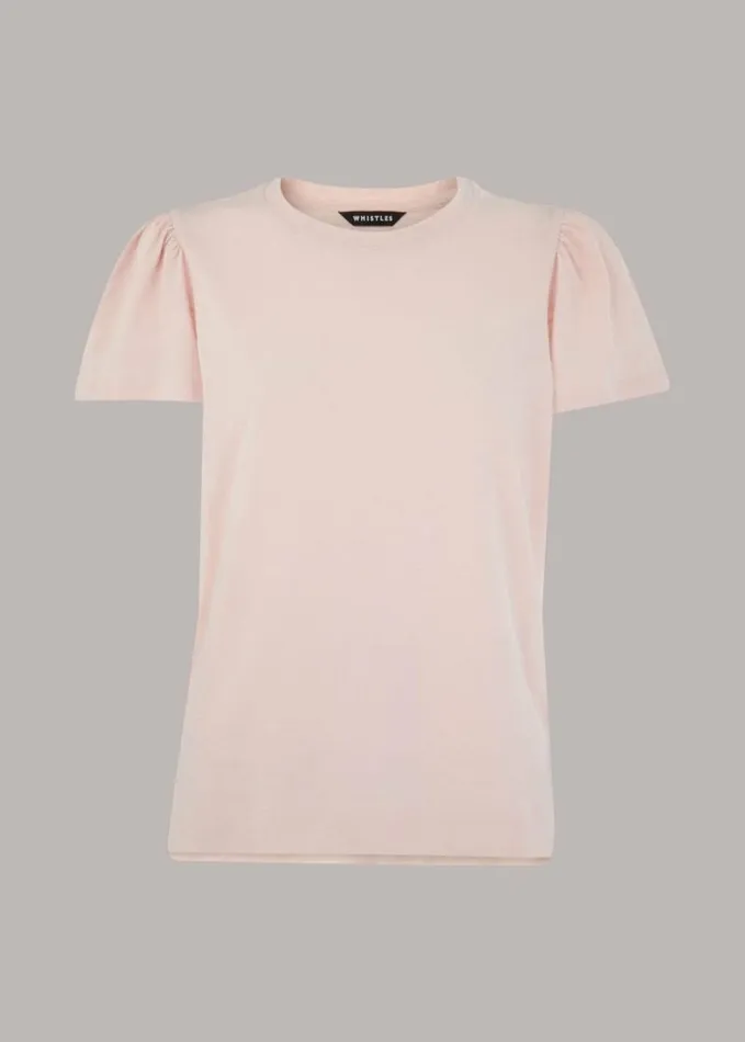 Whistles Cotton Frill Sleeve TShirt Pale Pink Women Tops