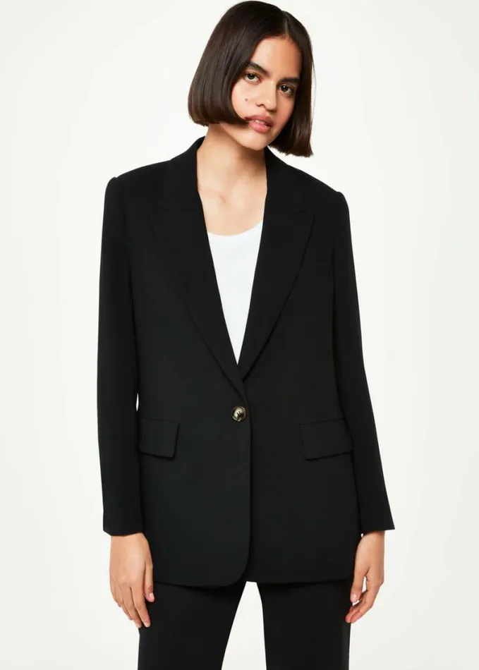 Whistles Crepe Boyfriend Blazer Black Women Coats and Jackets