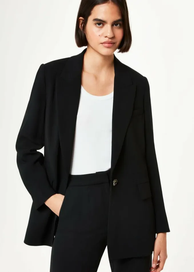 Whistles Crepe Boyfriend Blazer Black Women Coats and Jackets