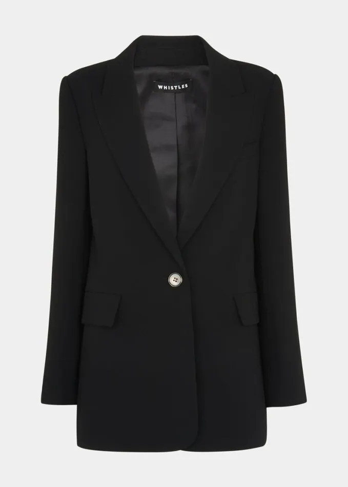 Whistles Crepe Boyfriend Blazer Black Women Coats and Jackets