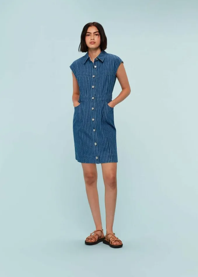 Whistles Denim Bodice Stripe Dress Denim Women Dresses