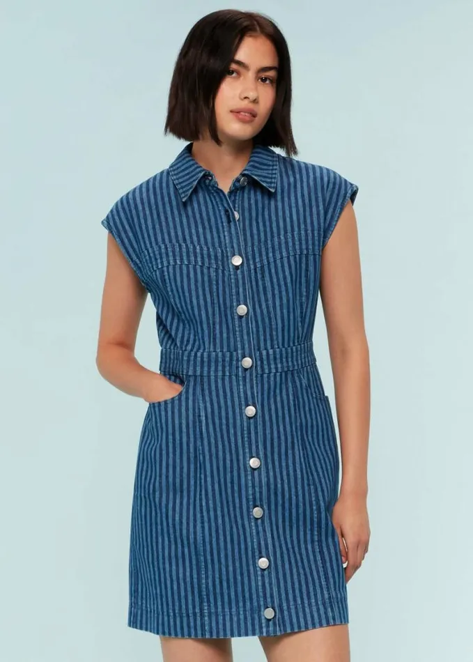 Whistles Denim Bodice Stripe Dress Denim Women Dresses
