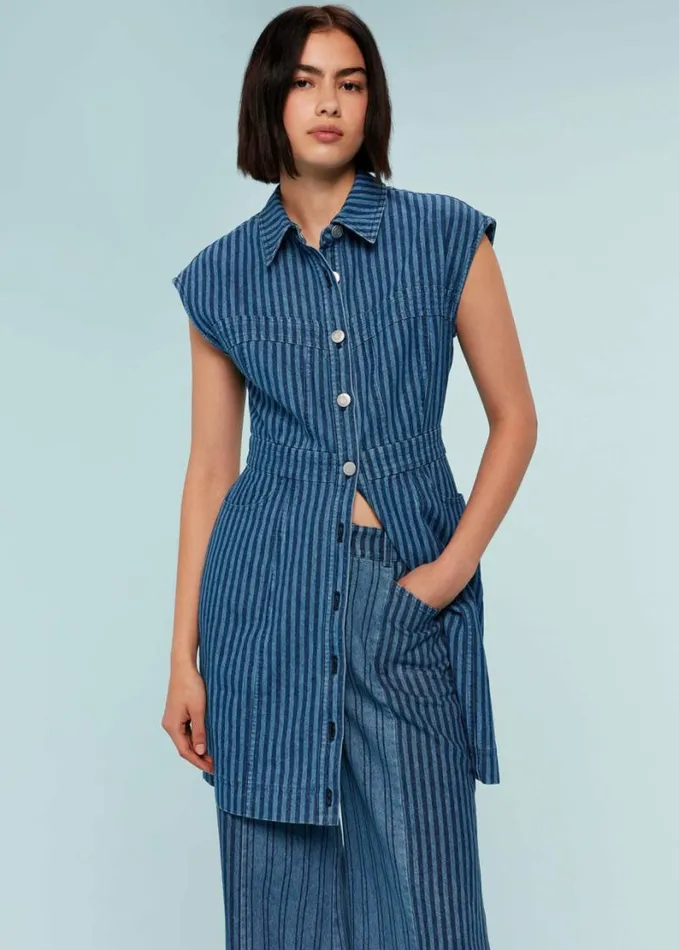 Whistles Denim Bodice Stripe Dress Denim Women Dresses