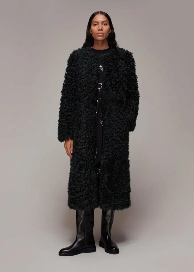 Whistles Eliza Shearling Coat Dark Grey Women Coats and Jackets