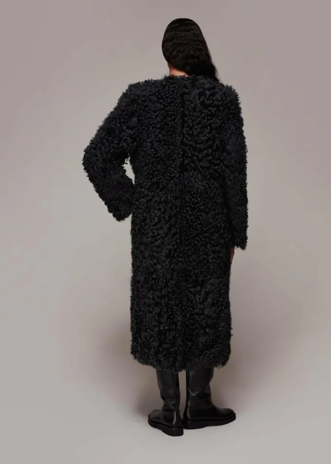 Whistles Eliza Shearling Coat Dark Grey Women Coats and Jackets