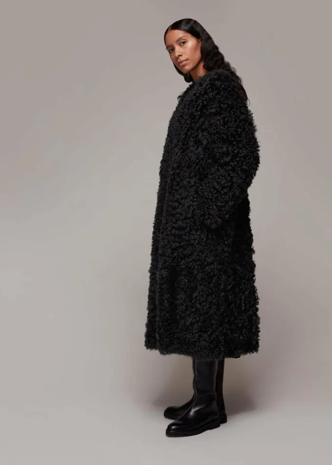 Whistles Eliza Shearling Coat Dark Grey Women Coats and Jackets