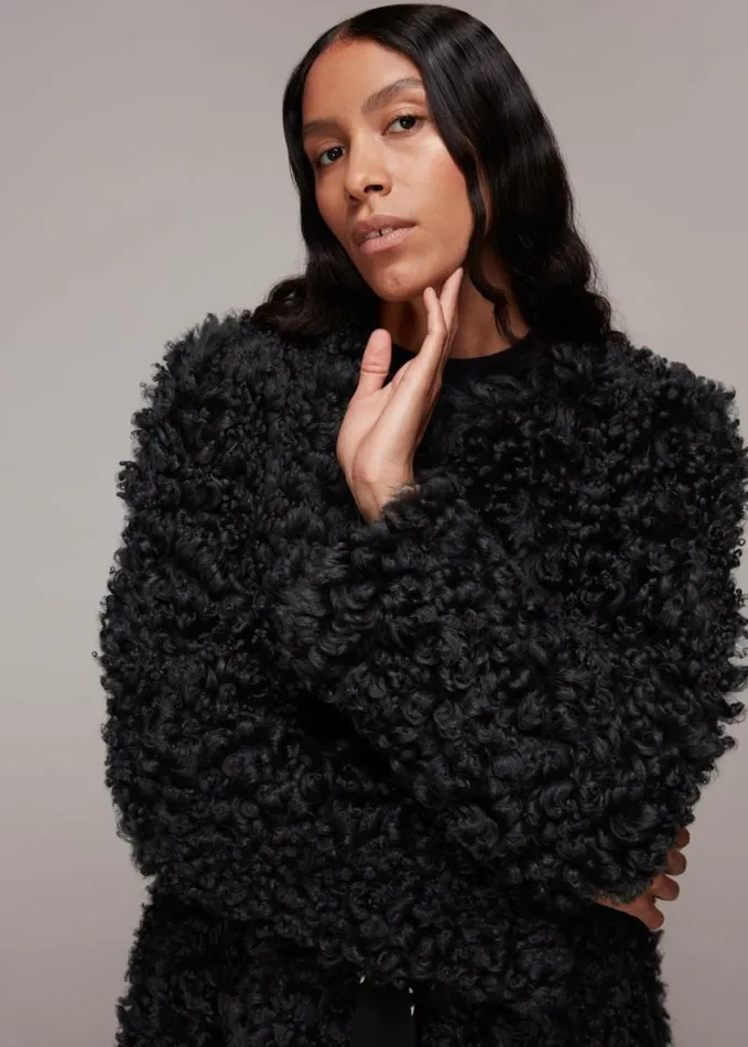 Whistles Eliza Shearling Coat Dark Grey Women Coats and Jackets