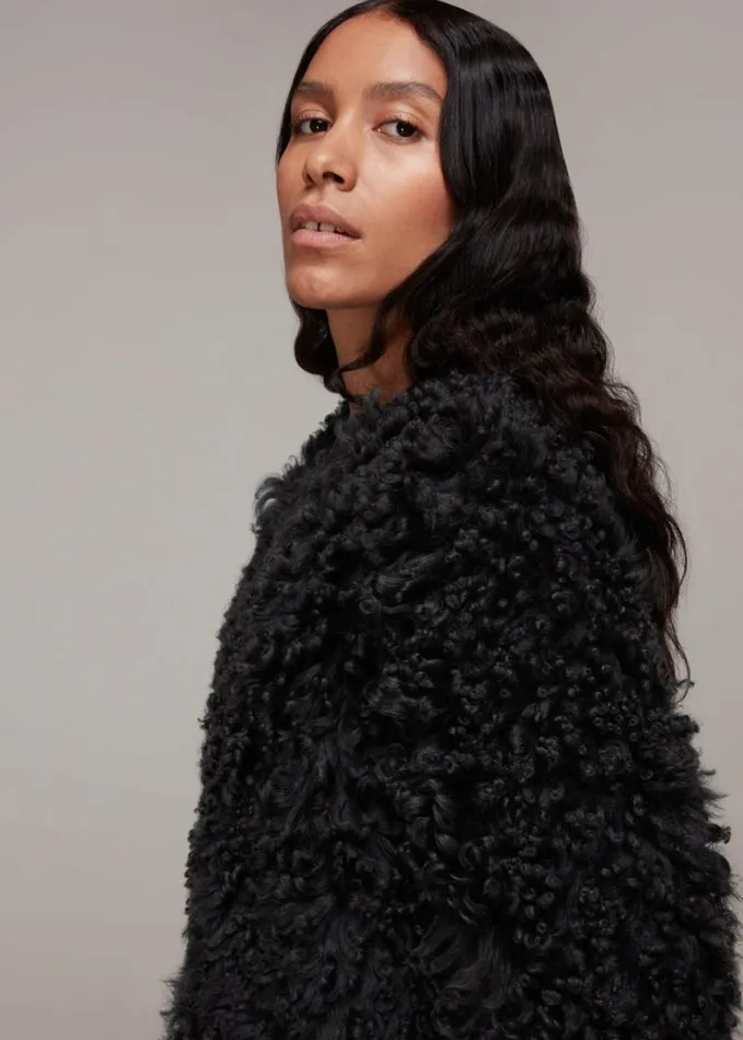 Whistles Eliza Shearling Coat Dark Grey Women Coats and Jackets