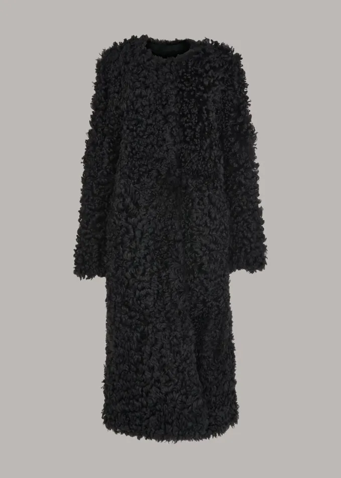 Whistles Eliza Shearling Coat Dark Grey Women Coats and Jackets