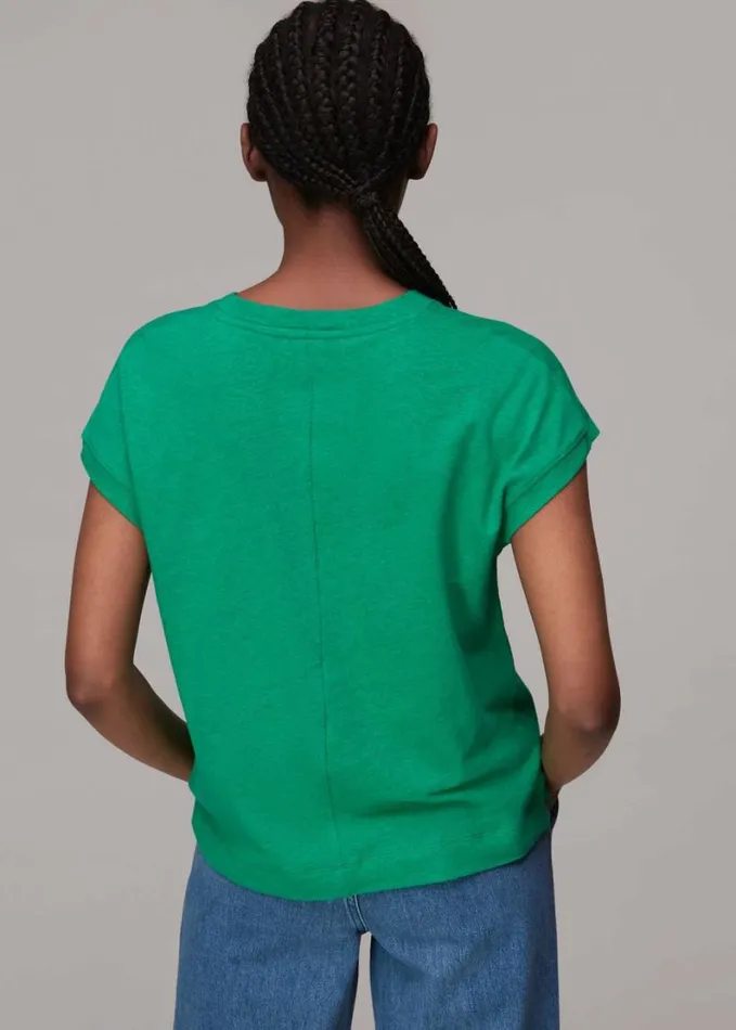Whistles Ember Linen Mix Pocket Tee Green Women Tops