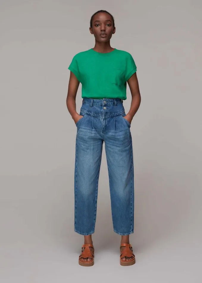 Whistles Ember Linen Mix Pocket Tee Green Women Tops