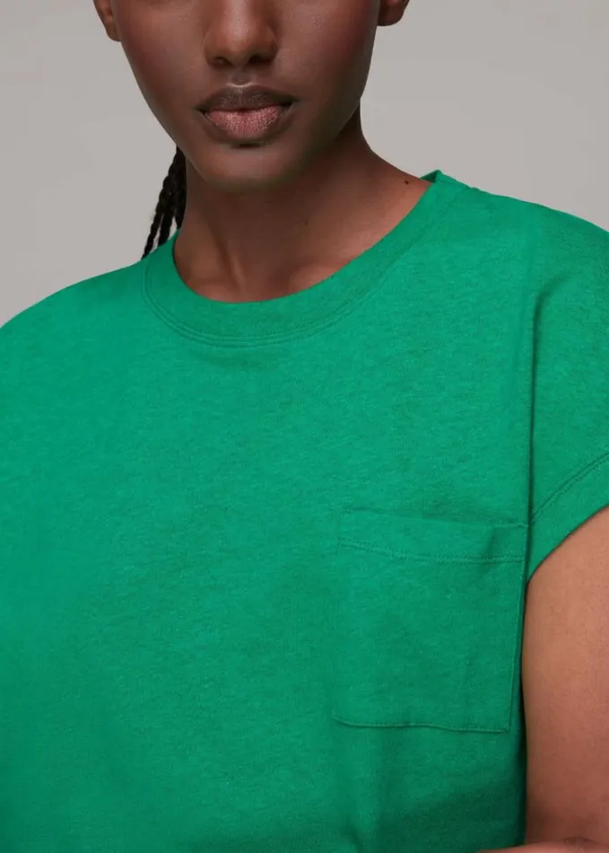 Whistles Ember Linen Mix Pocket Tee Green Women Tops