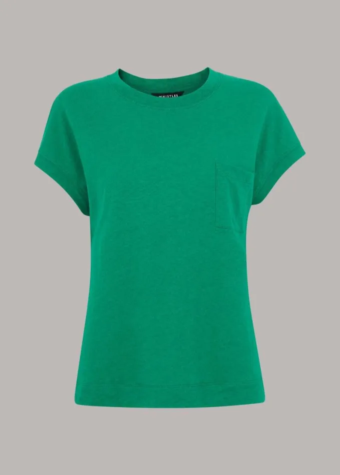 Whistles Ember Linen Mix Pocket Tee Green Women Tops