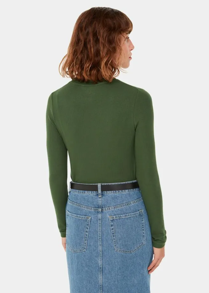 Whistles Essential Ribbed Crew Khaki Women Tops
