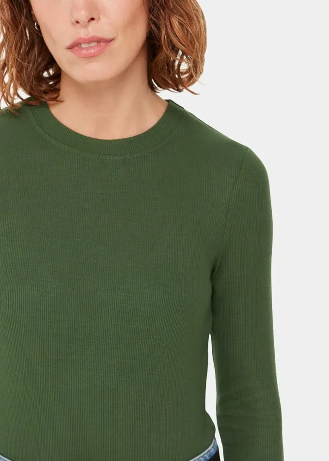 Whistles Essential Ribbed Crew Khaki Women Tops