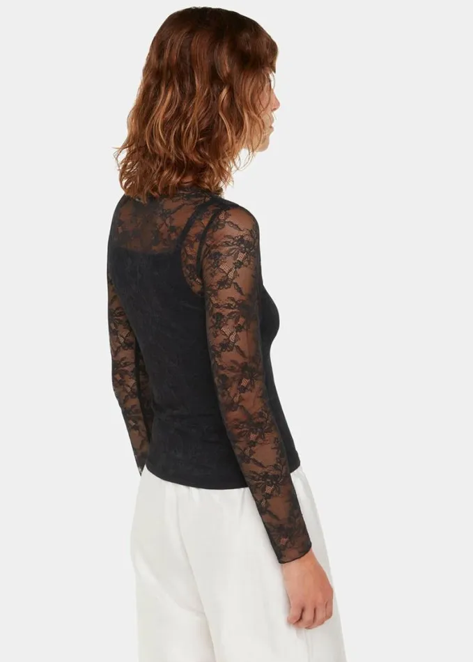 Whistles Hai Agneta Lace Top Black Women Tops