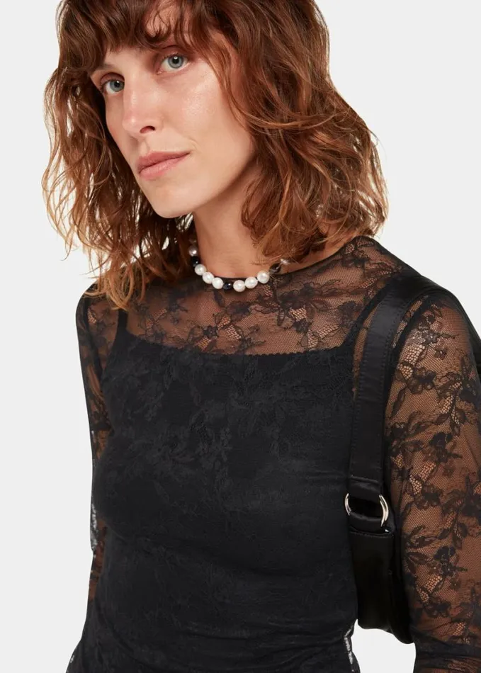 Whistles Hai Agneta Lace Top Black Women Tops