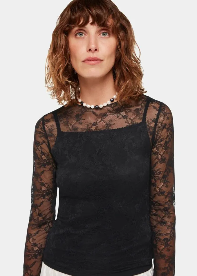 Whistles Hai Agneta Lace Top Black Women Tops