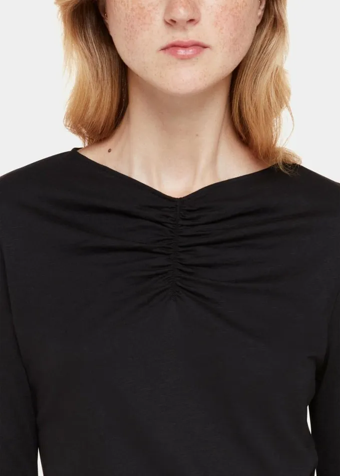 Whistles High V Neck Ruched Top Black Women Tops