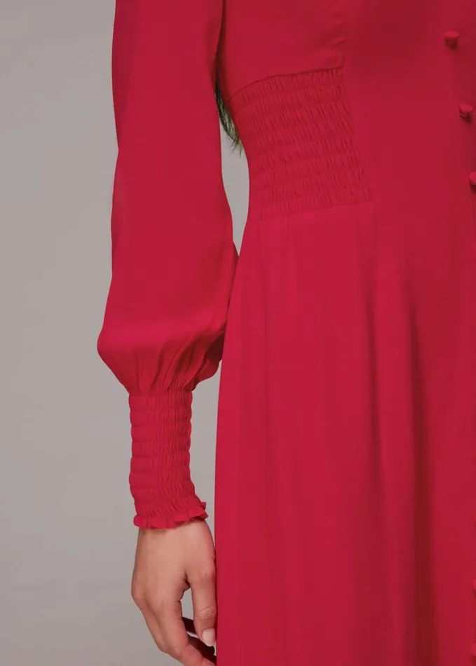Whistles Ilana Shirred Midi Dress Pink Women Dresses