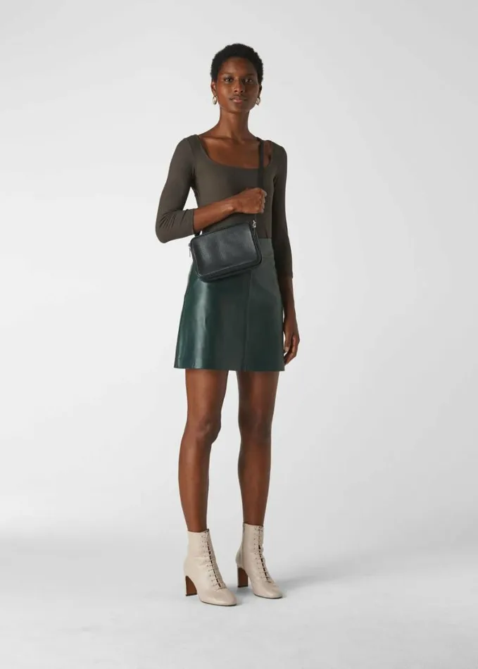Whistles Leather A Line Skirt Dark Green Women Skirts