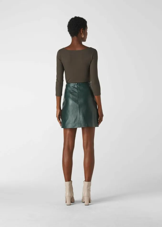 Whistles Leather A Line Skirt Dark Green Women Skirts