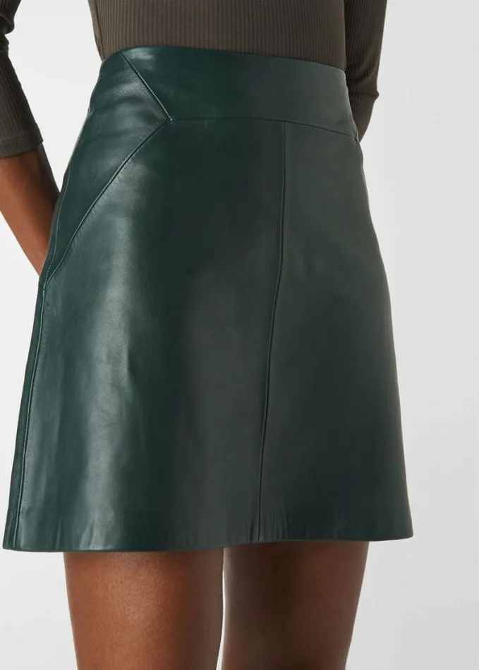 Whistles Leather A Line Skirt Dark Green Women Skirts