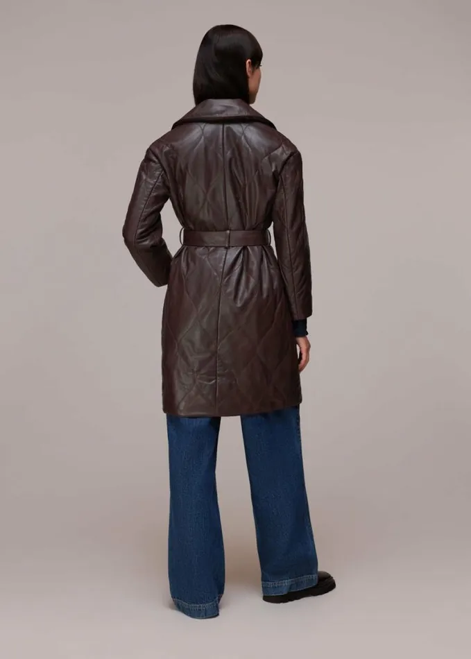 Whistles Luna Leather Belted Jacket Burgundy Women Coats and Jackets