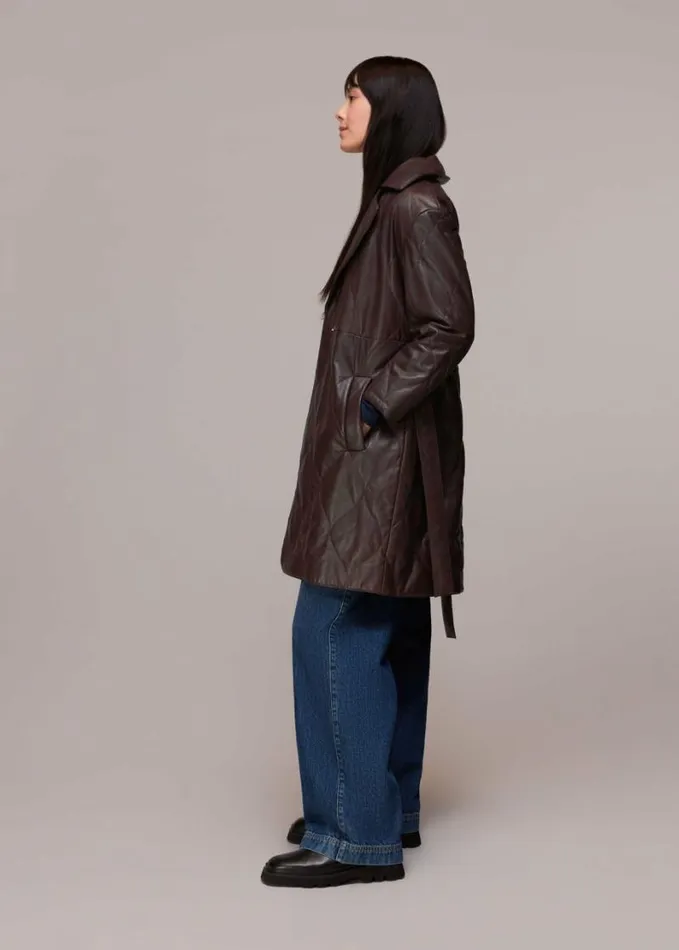Whistles Luna Leather Belted Jacket Burgundy Women Coats and Jackets