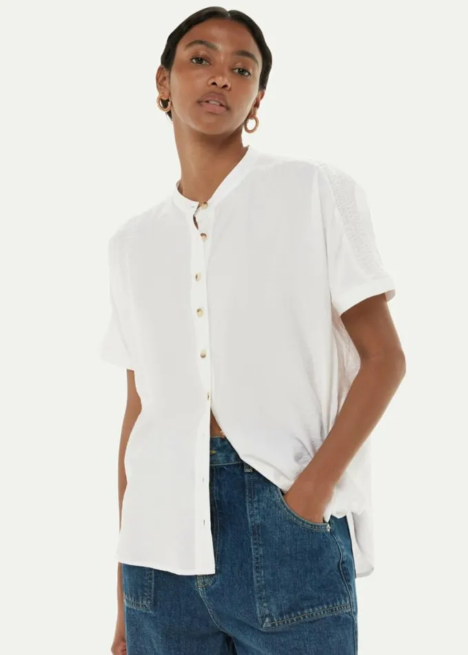 Whistles Maisie Shirred Sleeve Blouse White Women Tops