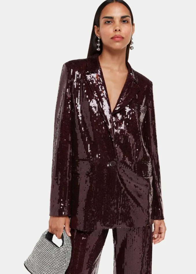 Whistles Misha Sequin Blazer Aubergine Women Coats and Jackets